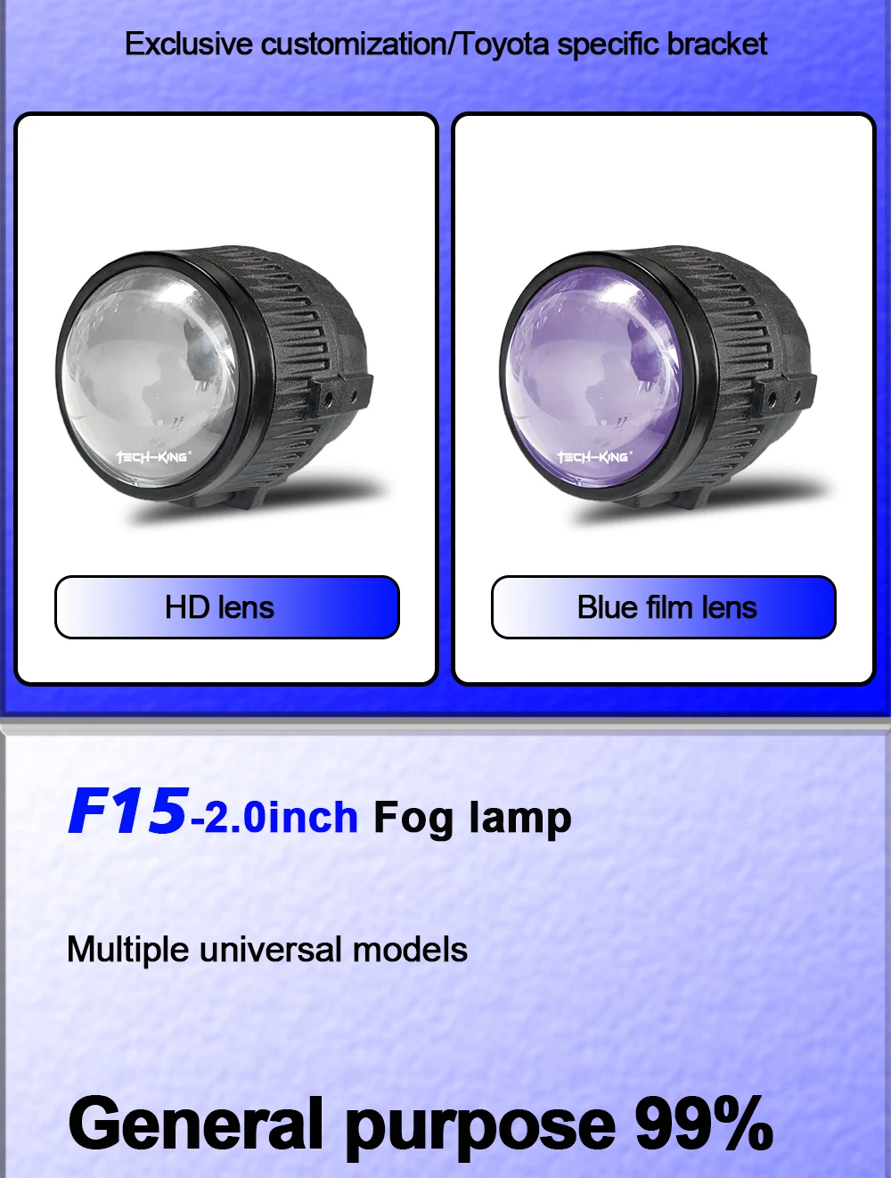 TECH-KING F15 2.0'' LED BI-LED projector fog lamp light led car 3000K/6000K with Toyota bracket for any cars lens fog lamp