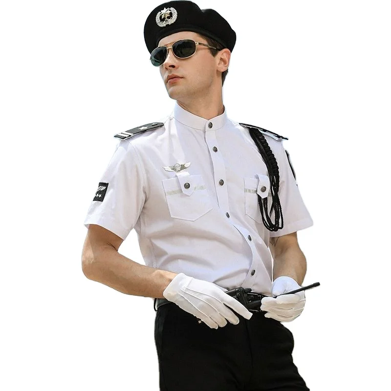 Chemise Pilote Blanche City Guard - Polyester Coton 125g, Poches Et Épaulettes Pour Agents De Sécurité
