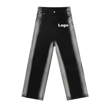 Custom Label 100% Cotton Men Fashion Denim Jeans Washed Straight Wide Leg Plus Size Men Baggy Custom Jeans Pants for Men