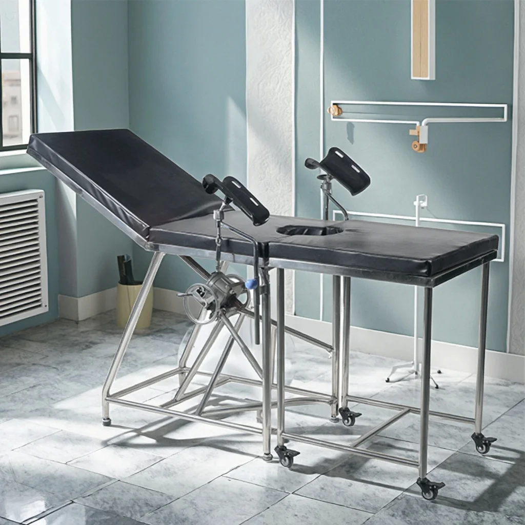 Premium Stainless Steel Gynecology Exam Table with Adjustable Stirrups and Infusion Feature for Hospital Clinical Procedures 5