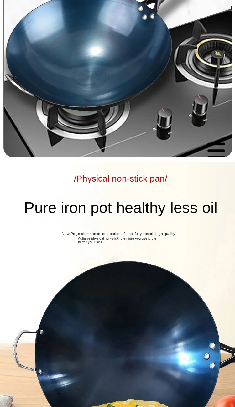 High Quality Pre Seasoned Carbon Steel Handle Hammered Chinese Wok Pan With Round Bottom