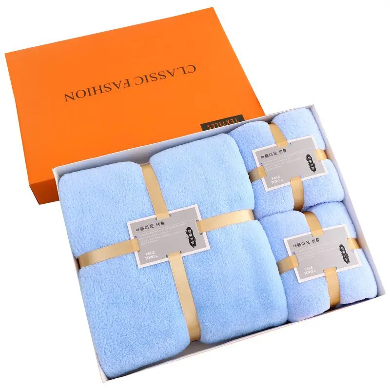 High Quality Bath Towel Set Gift Thick Coral Fleece Soft Absorbent Face