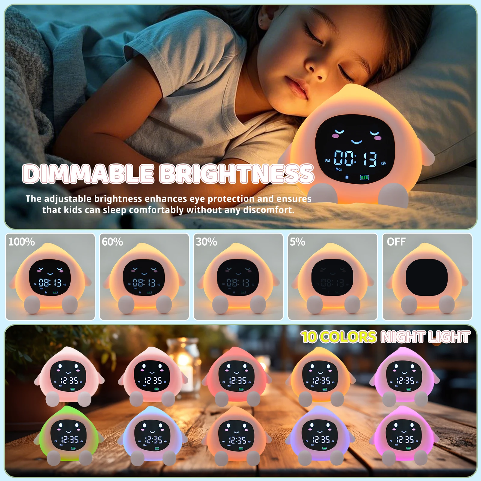 Cute Cartoon Fruit Shape Digital Alarm Clock Stay in Bed Sleep Training Clock OK to Wake Alarm Clock With Night Light for Kids