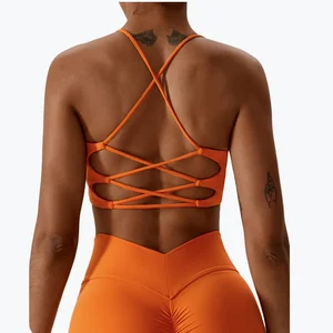 Beautiful Cross-Back Sports Bra with Shockproof Strap Removable Cups Quick Dry Feature for Workout Yoga Fitness Top