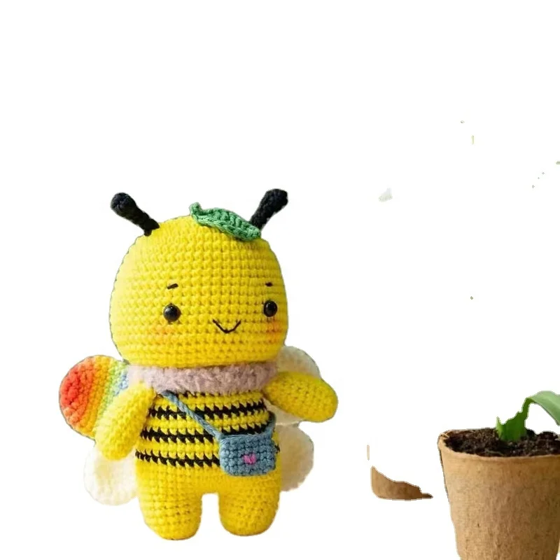 Lot De 2 Poupées Tissées Abeille-Frite Au Crochet – 6 Cm – Déco Bureau Jaune – Artisanat Main – Cadeau Ami Original
