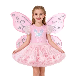 Wholesale 2026 Best-Selling Fluffy Girls' Pink Star Chiffon Short Dress Cosplay Sets Princess Eco-friendly Materials Fairy Wand