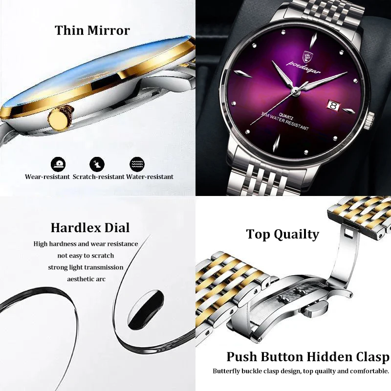 POEDAGAR 868 World Odm Man Quartz Watch ECO Steel Strap Luminous Date Display Free Shipp aperçu 3