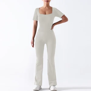 Solid Color Women Yoga Wear Fitness Bodysuit Butt Lift Yoga Pants Running Workout Jumpsuit