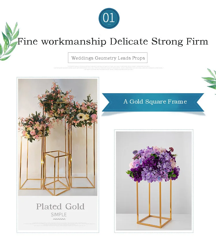 Ourwarm Metal Gold Iron Frame Tall Flower Stands Rectangle Table