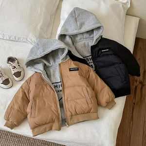 Boy's Girl's Children's Thickened Quilted Breathable Winter Hooded Knitted Double-sided Jacket Zipper Closure Clothes for Kids