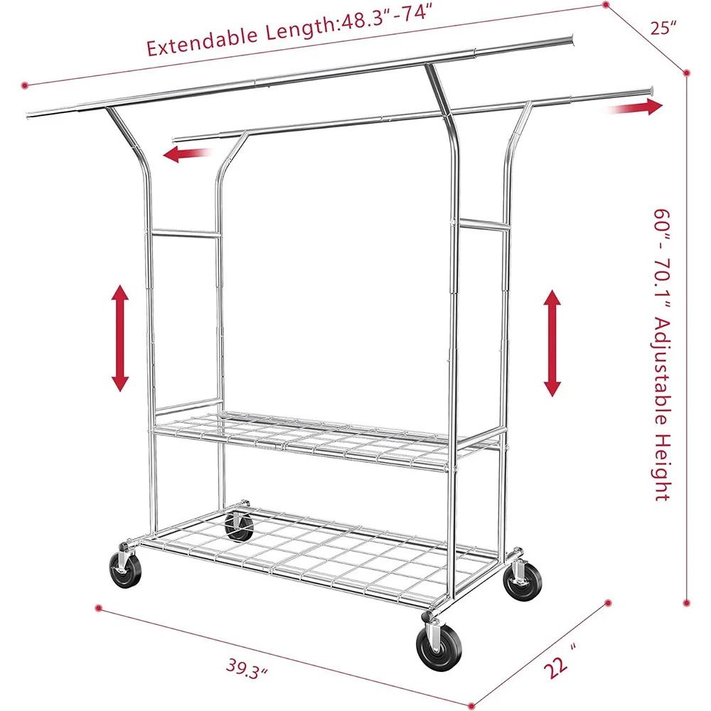 Heavy Duty Clothing Rack with Wheels Load 630lbs Clothing Racks for ...