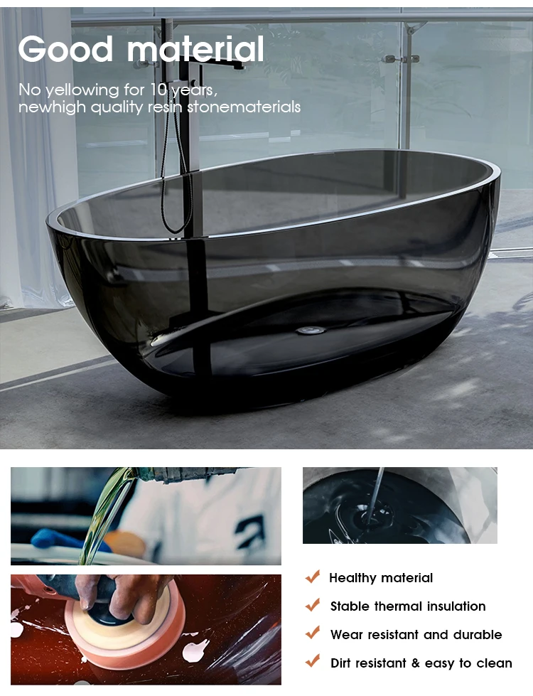 Hot Sale Modern New Design Solid Surface Black Bath Tub Resin Tub