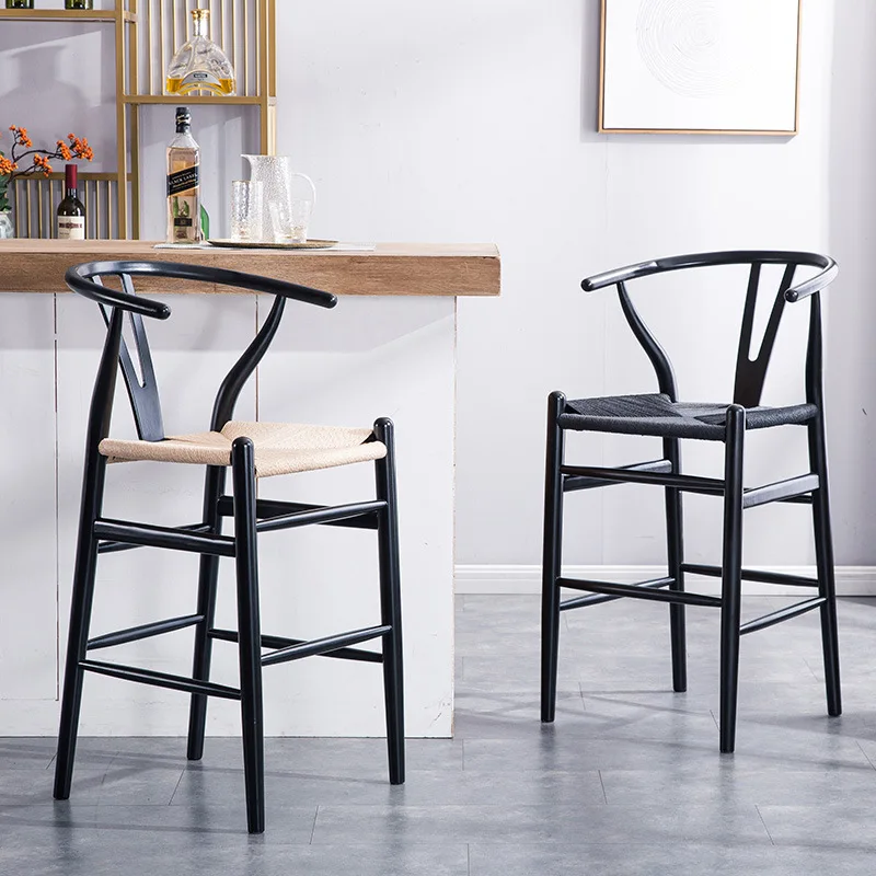 Rattan Counter High Wishbone Y Bar Stool Nature Color Dining Kitchen