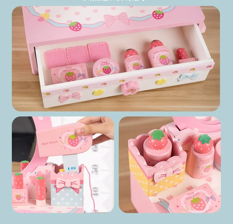 Клубничный детский домик для игры в помещении для девочек красивый набор игрушечный макияж кошелек для макияжа стол косметический туалетный столик Игрушки для девочек