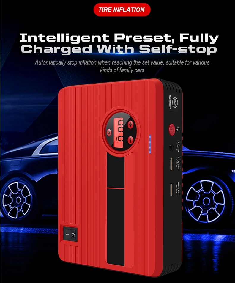 Portable 4-in-1 Car Jump Starter 45W Battery Booster Power Bank Charger Lithium Battery Pack Tire Air Pump Emergency Trucks
