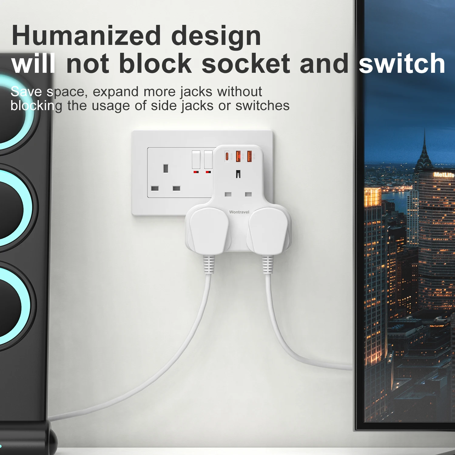 Wontravel 20w Pd Uk Wall Outlet Charger 3 Way Wall Adaptor Socket With