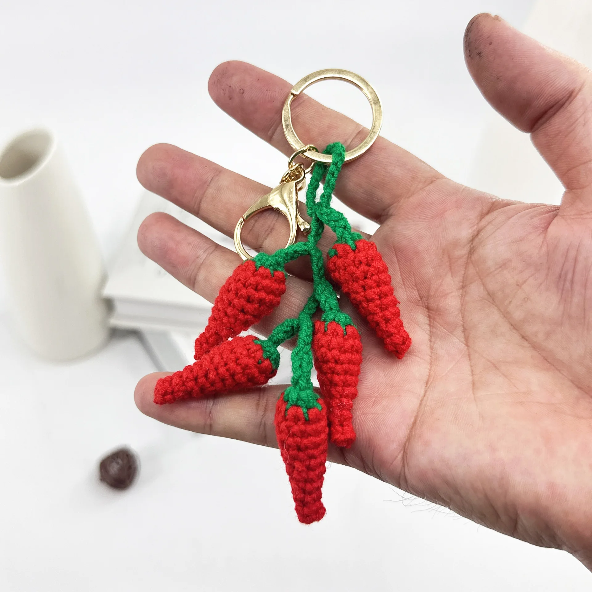 Wholesale Handmade Soft Crochet Red Pepper Chili Keychain