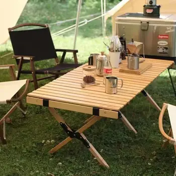 Portable Storage Foldable Wooden Camping Table And Chairs Set Outdoor Garden Dinner Party Vintage Wood Folding Dining Table