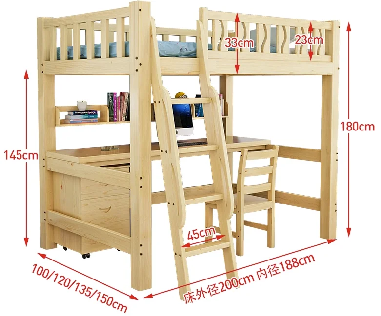 Solid Wood Multifunctional Bunk Bed For Children Adult With Chair And ...