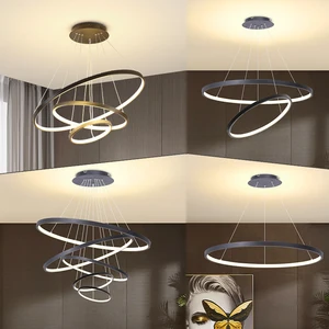 Home Decor Hanging Lighting Minimalist Black Circle Metal Chandeliers Pendant Light Kitchen Island