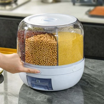 Rice Storage Container 360 Rotating Food Dispenser Large Capacity Rice Bucket Rotating Cereals Storage Containers With Lids