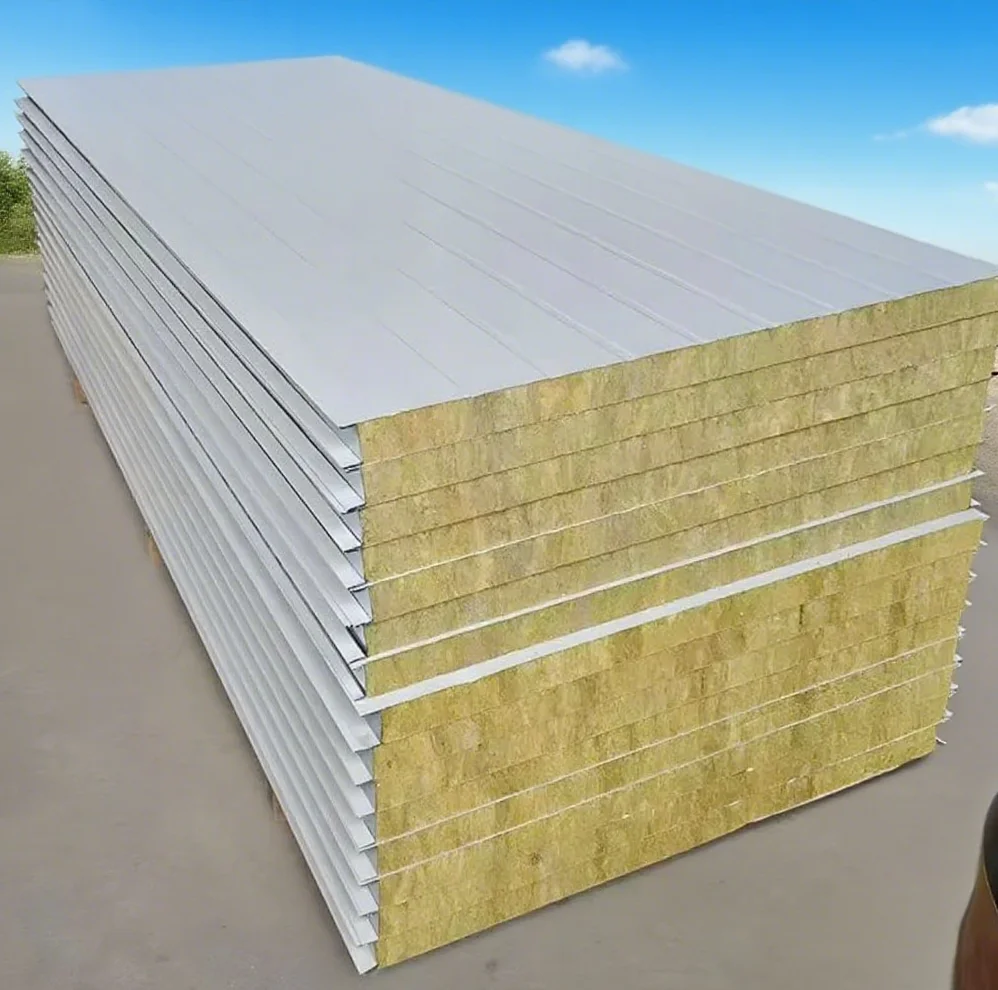 Low Price Color Steel Rock Wool Board for Wall House Workshop Warehouse & Cold Room From China