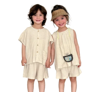 Professional Made Summer Kid 2-Pieces Short Sleeves Comfortable Solid Color Unisex Children Clothing Sets