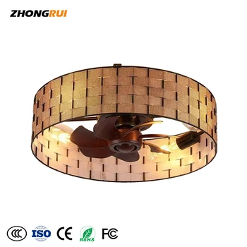 Fabric Shade Ceiling Fan with Lights and Remote Control Flush Mount Bladeless Ceiling Fan 3 Speed Low Profile Ceiling Fan