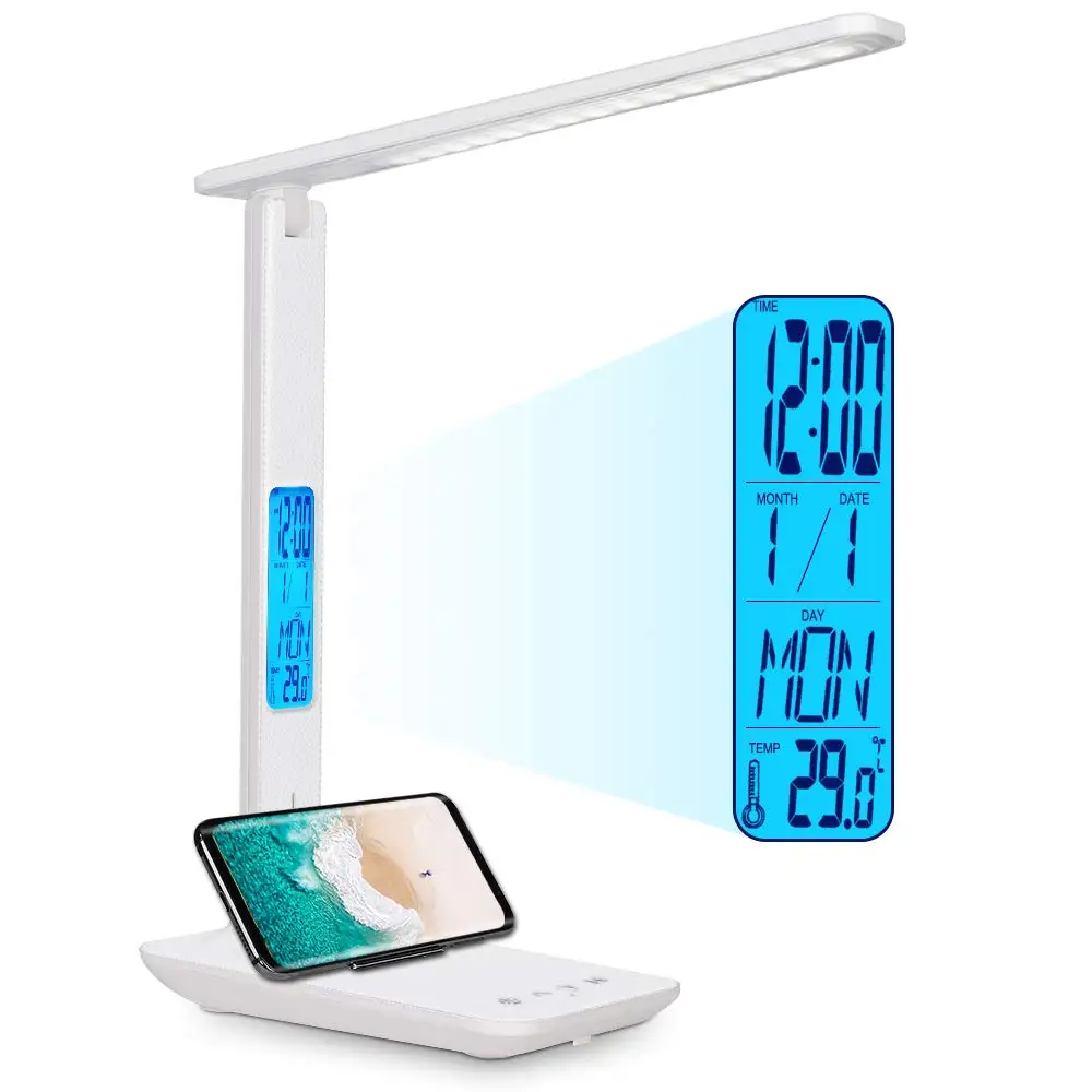 Hot-selling battery powered led desk lamp with calendar display and alarm clock for home and office study  use