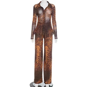 Dropshipping New Arrivals Trendy Popular 2026 Women Clothing Two Piece Leopard Print Long Pants Set