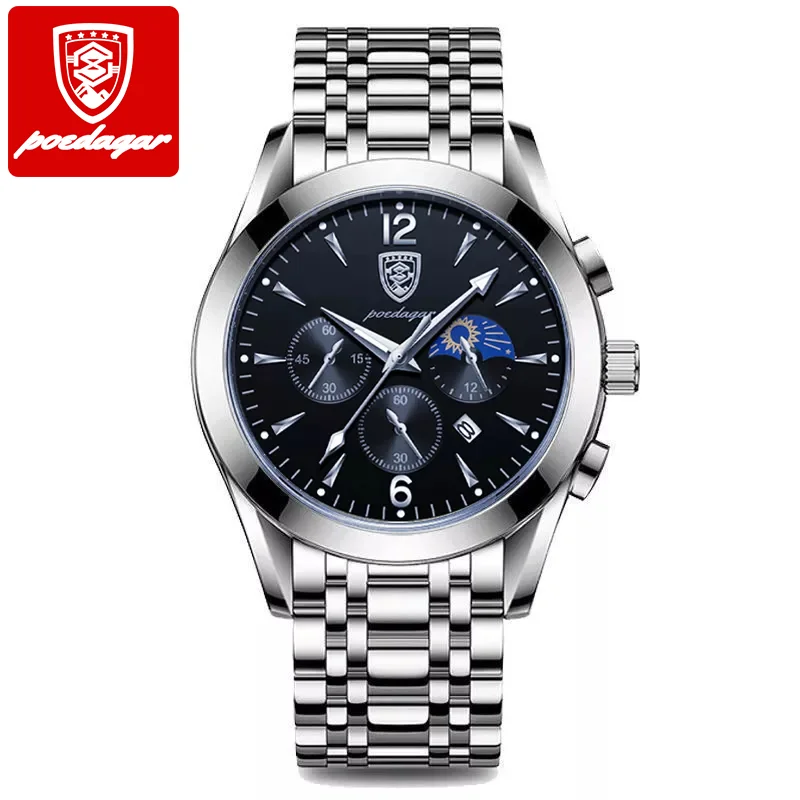 POEDAGAR 8298 Men Watches New Fashion Stainless Steel Date Waterproof Luminous Top Brand aperçu 10