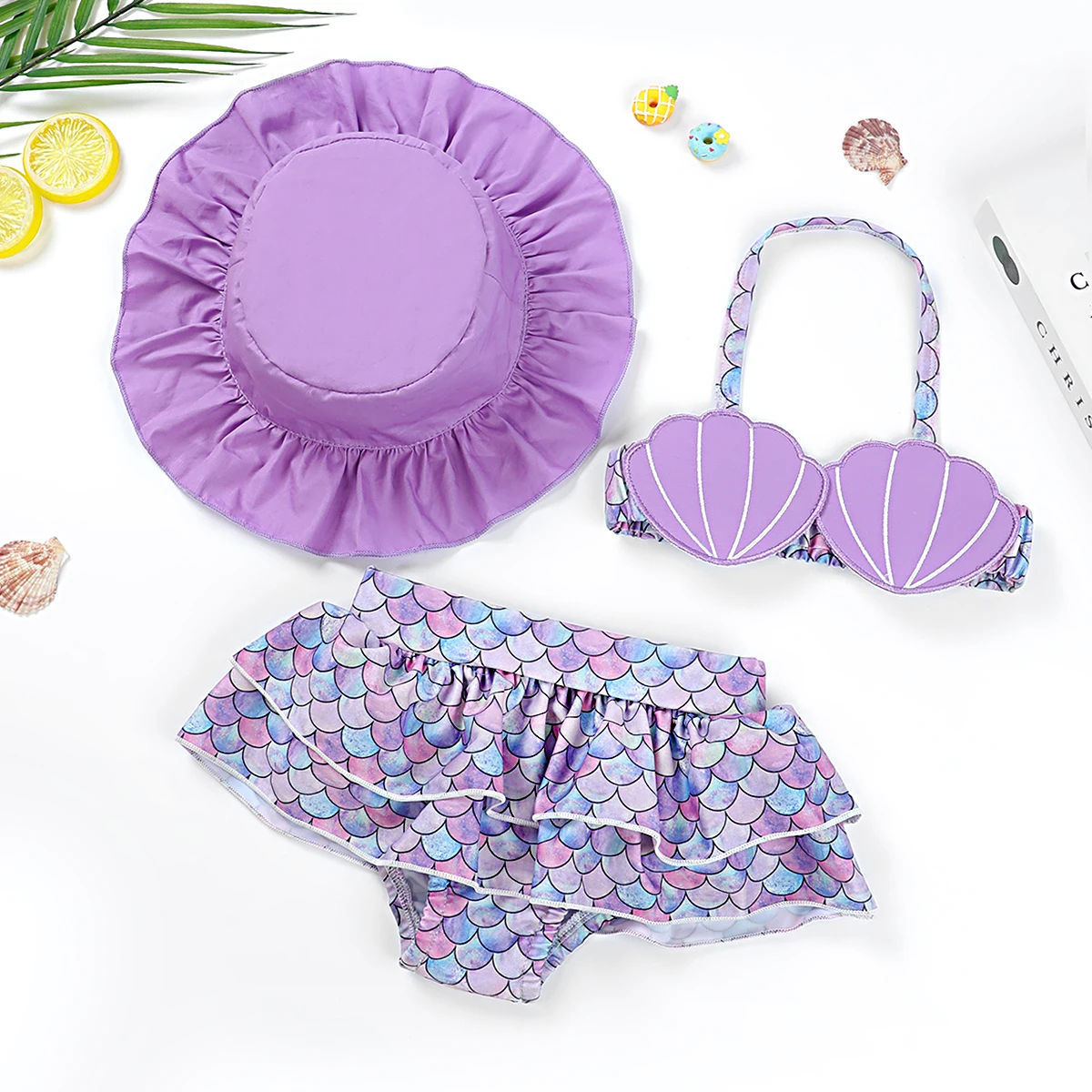 Puresun Custom Fancy Shell Appliques Mermaid Baby Swimwear Summer Toddler Beachwear Baby Girls Bikini
