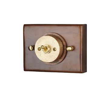 Retro Toggle Switch With Walnut Wood Faceplate And Brass Lever – Double Pole 1/2 Way, 3-Gang, For Light And Fan Control (Brown, 86x86mm)