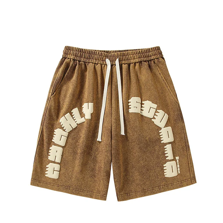 Sommer-Shorts in hoher Qualität, schweres gewaschenes Material, 100 % Baumwolle, gestrickt, Vintage-Shorts mit Stone Acid-Waschung für Herren846_voghion.com