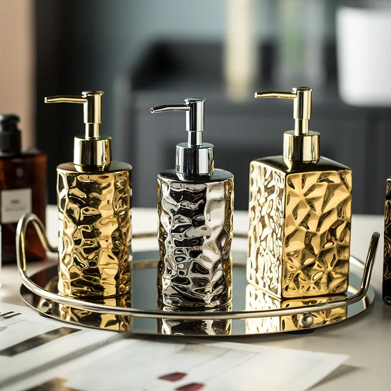 Light Luxury Ceramic Dispensers for Hotels and Clubs, Press Bottles for Shampoo, Body Wash, Hand Soap and Conditioner.