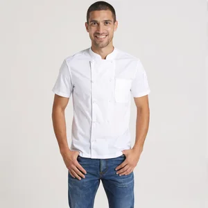 Short Sleeve Chef Coat Breathable Kitchen Uniform Ventable Mesh Back Chef Jacket Lab Coat