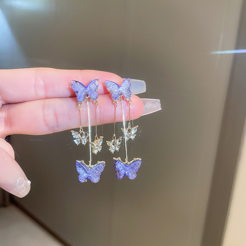 Orecchini A Farfalla Con Nappa Viola Per Donna - Gioielli Eleganti E Significativi