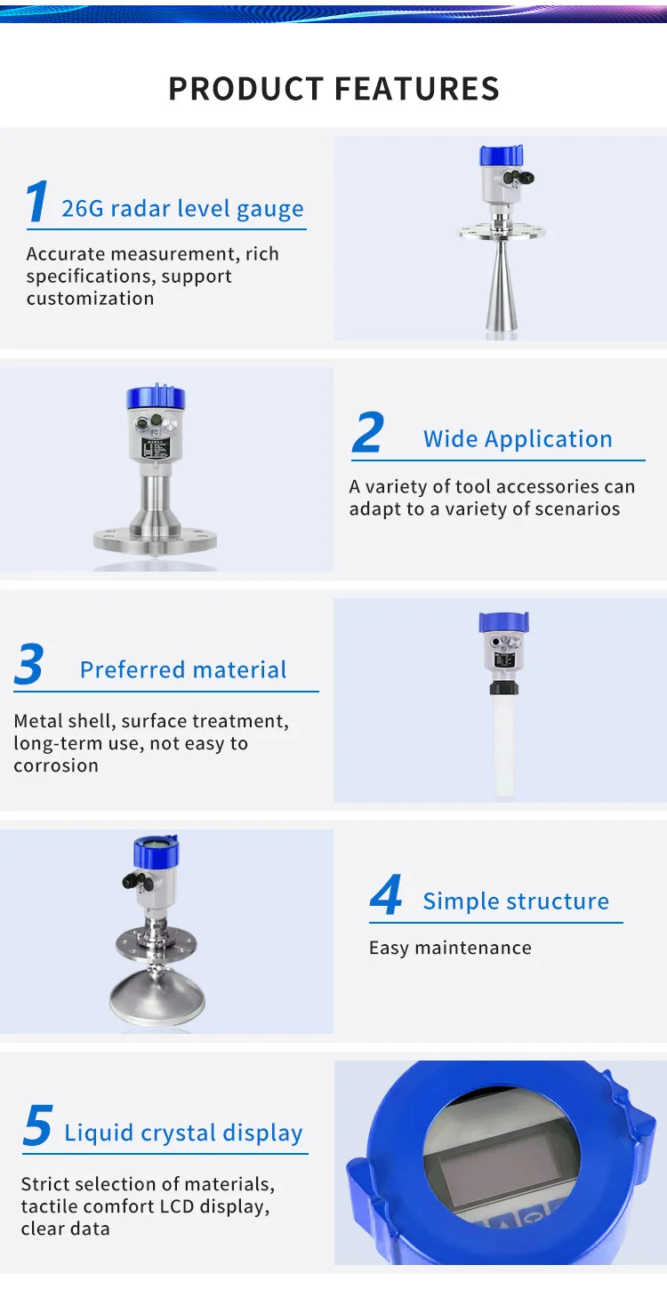 500mhz 26ghz 80ghz 120ghz New Industrial 6G Radar Level Sensor Intelligent 4-20 ma radar level sensor