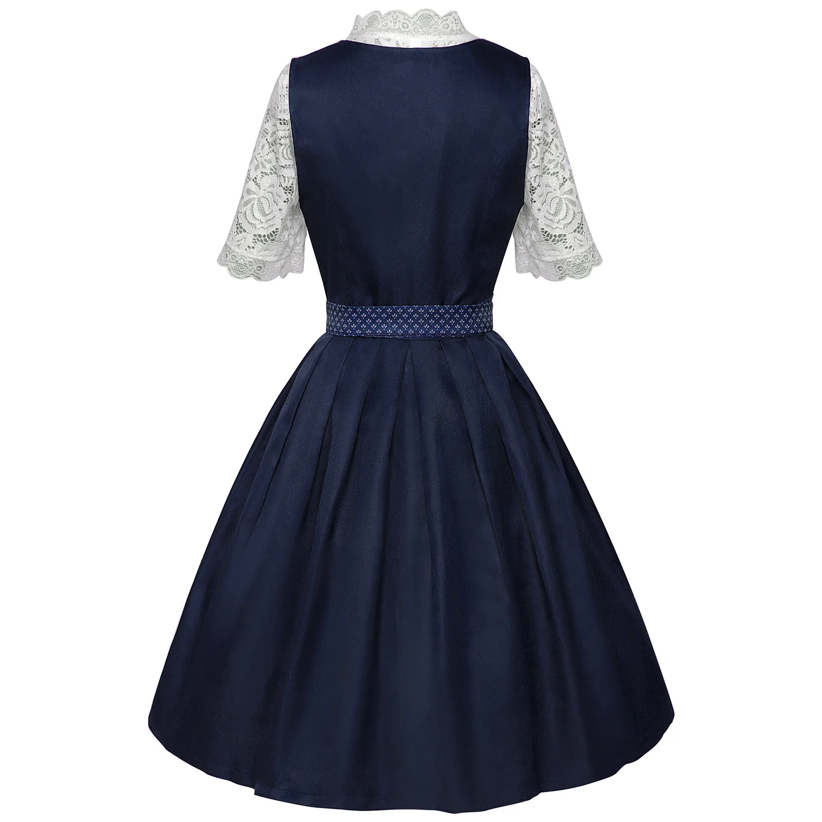 Vintage Bavarian Festival Dress Lace Short Sleeve Blouse High Waist a Line Flared Skirt Party Event Apron Style Dress for Women details