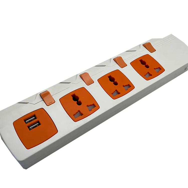 Vnx Double Usb 3-Pin Mutil 15A/16A Universal Socket and Three Gang Orange Color Travel Power Extension Socket