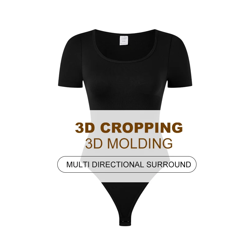 Custom Gym Women Round Neck Seamless Sleeved Thong Panties Tummy Control Shapewear Bodysuit Underwear Waist Trainer Shaper details