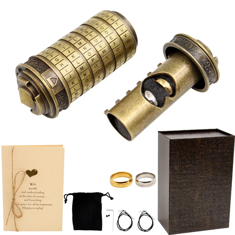 Da Vinci Code Toys Metal Cryptex Locks Password Cylinder Wedding Gifts Password Present Password Letter Lock Ring Holder