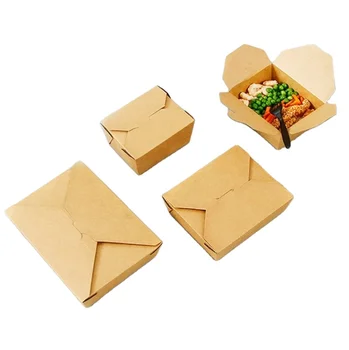 disposable square lunch paper folding bento Box Restaurant Biodegradable TakeOut Fast Food Packaging kraft Box with cover lid
