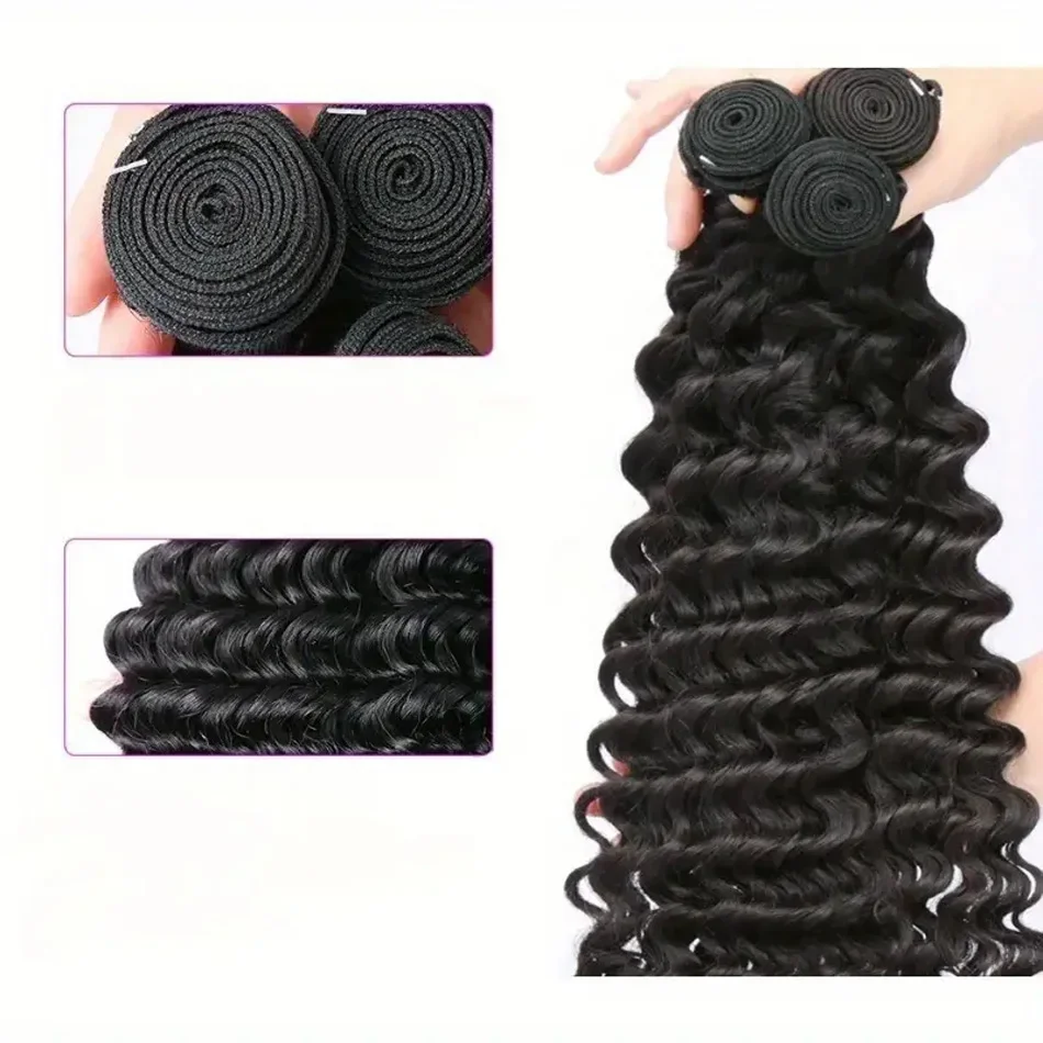 4 stuks diepe golvende krullende menselijke haar Braziliaanse Remy Weave bundels vrouwen natuurlijk zwart_voghion.com
