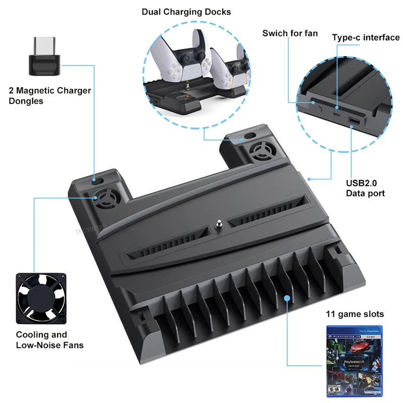 Support De Refroidissement Pour Console PS5, Support De Refroidissement  Pour Station De Charge Pour Disque De Console De Jeu Playstation 5/édition  Num