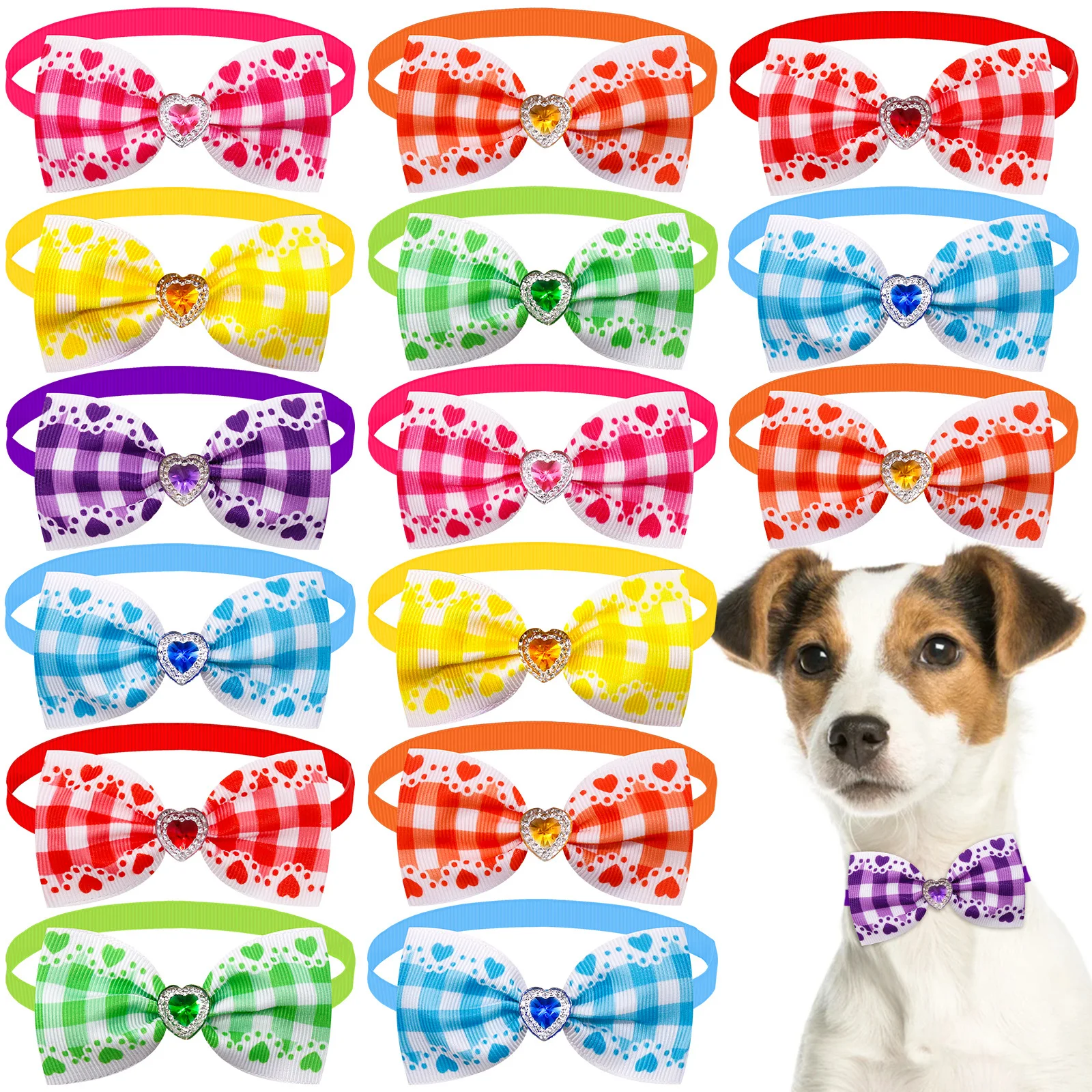 Pet Plaid Love Diamond Bow Tie Collar Hb021ba1e4c2e44209732433659b0f954Z