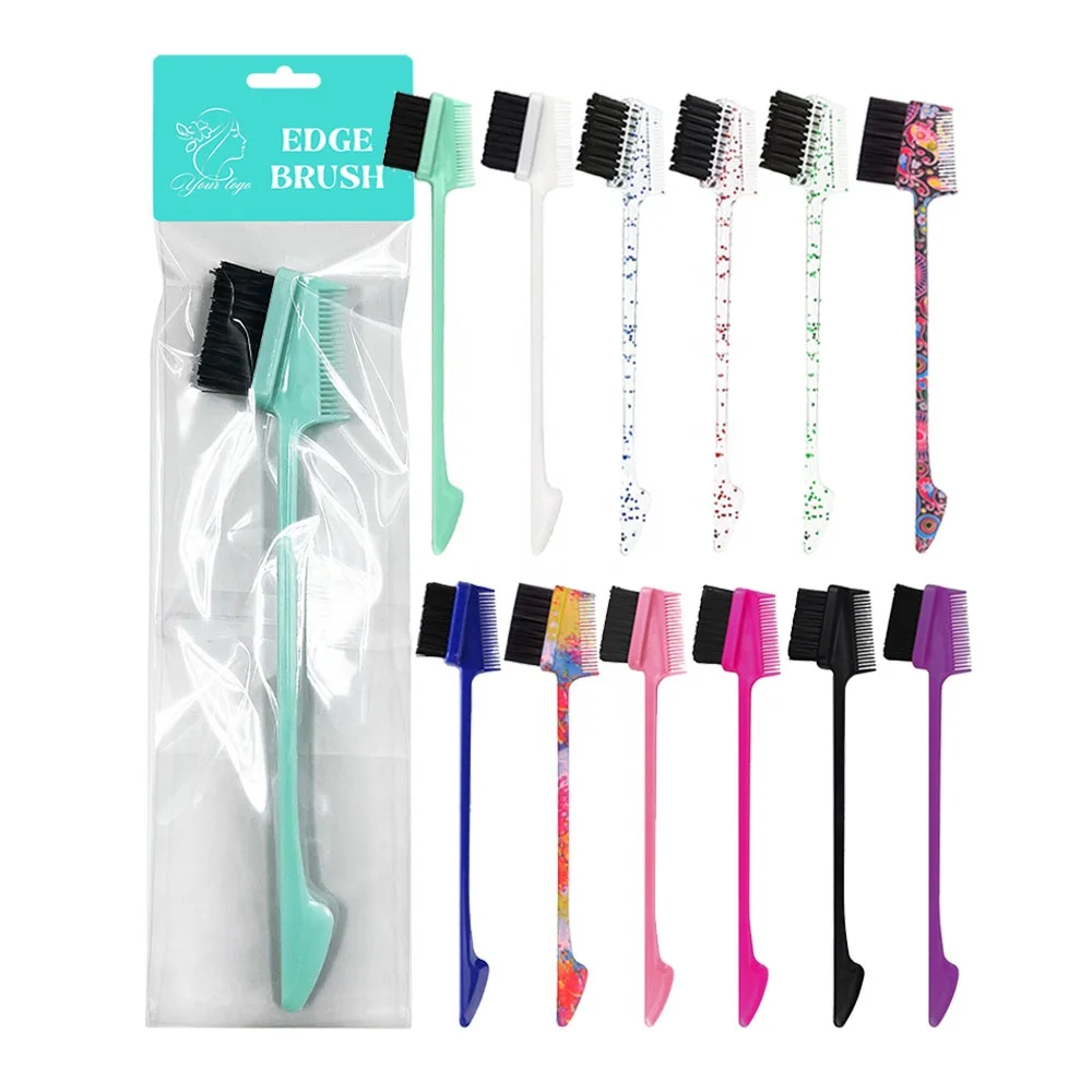 NEW  Custom Card 3 in 1 Baby Hair Style Tools Multi Function Bristle Hair Double Sided Edge Control Brush