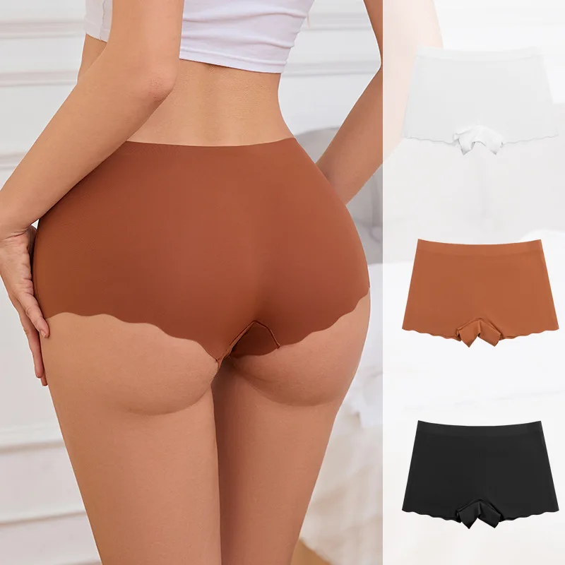New Arrival Women's Ice Silk Seamless Safety Pants - Breathable Wave Lace, Mid-Waisted B