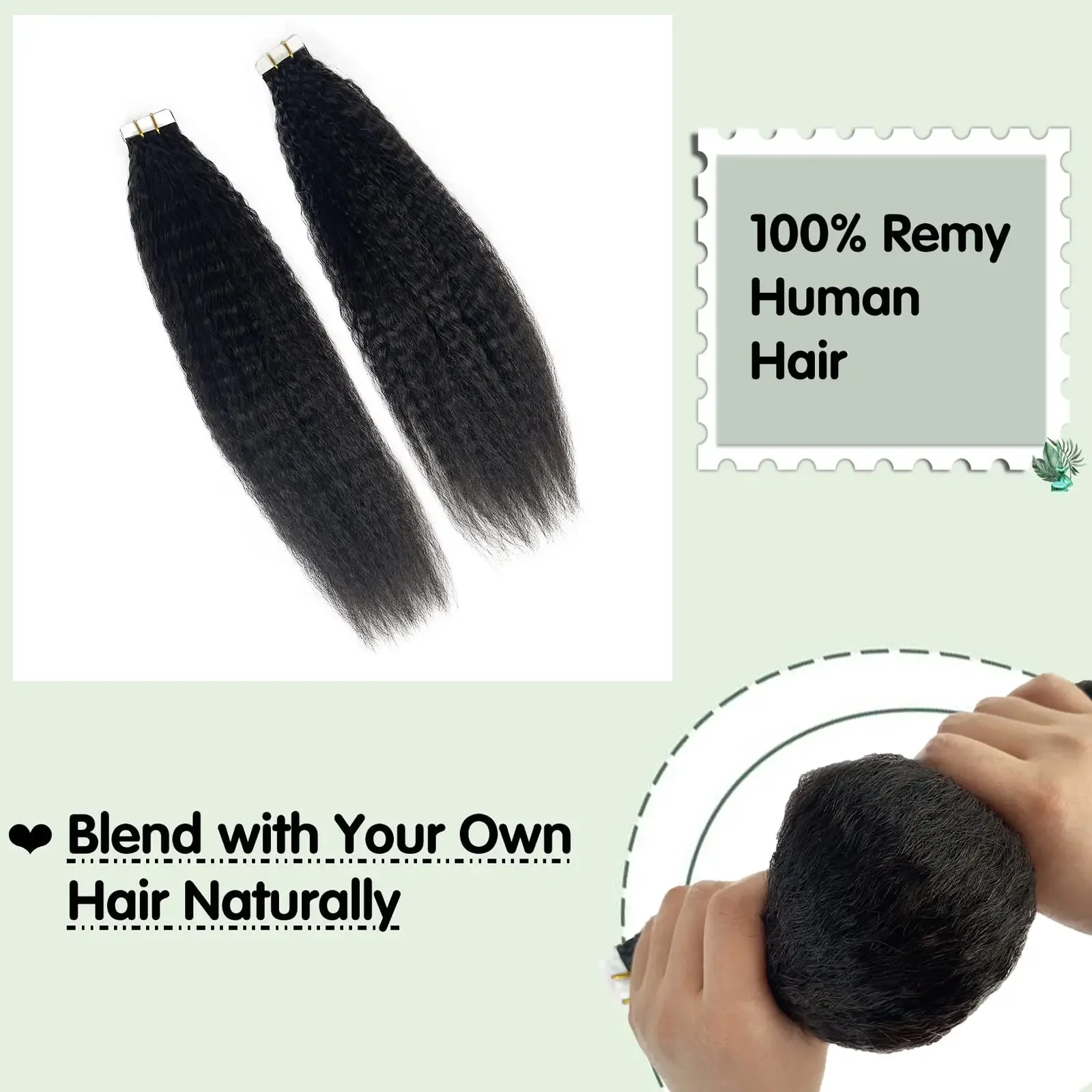 Kinky Straight Tape In Hair Extensions 100 Human Hair Remy 20Pcs Natural Color Skin Weft Tape In Extension_voghion.com