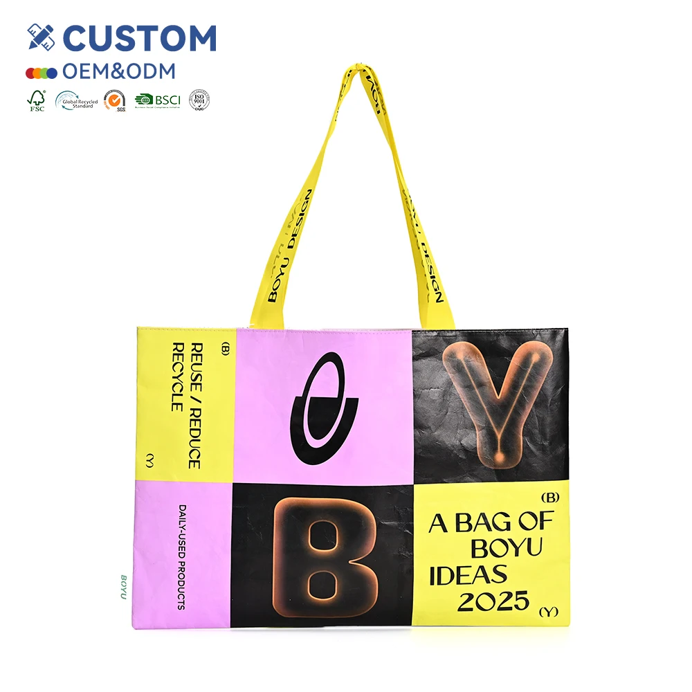 Eco-friendly Medium-sized Dupont Paper Coated Tyvek Tote Bag Light Strong Reusable Shopping Pouch Colorful Screen Beach Bag